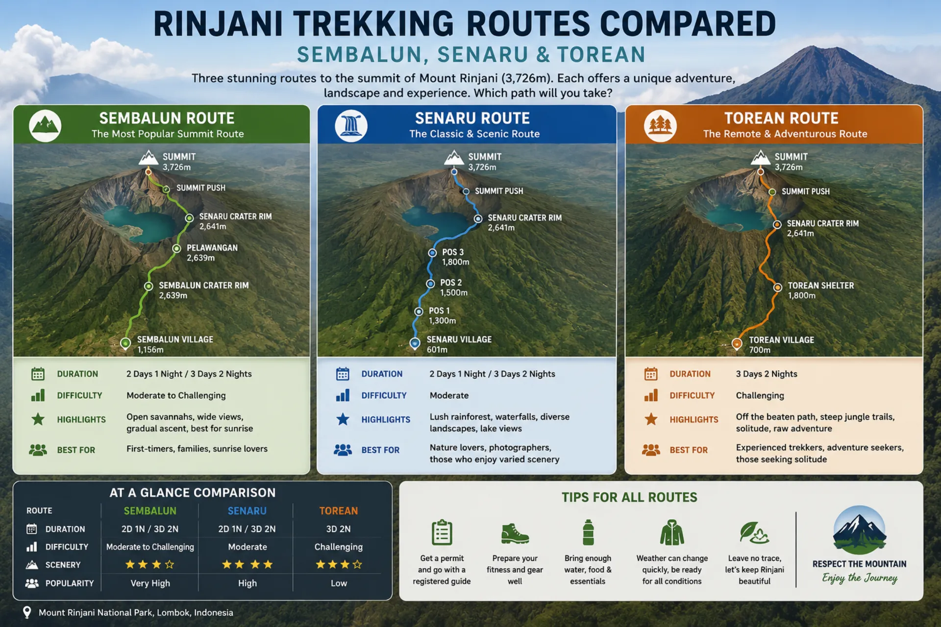 Rinjani Trekking Routes Compared: Sembalun, Senaru & Torean